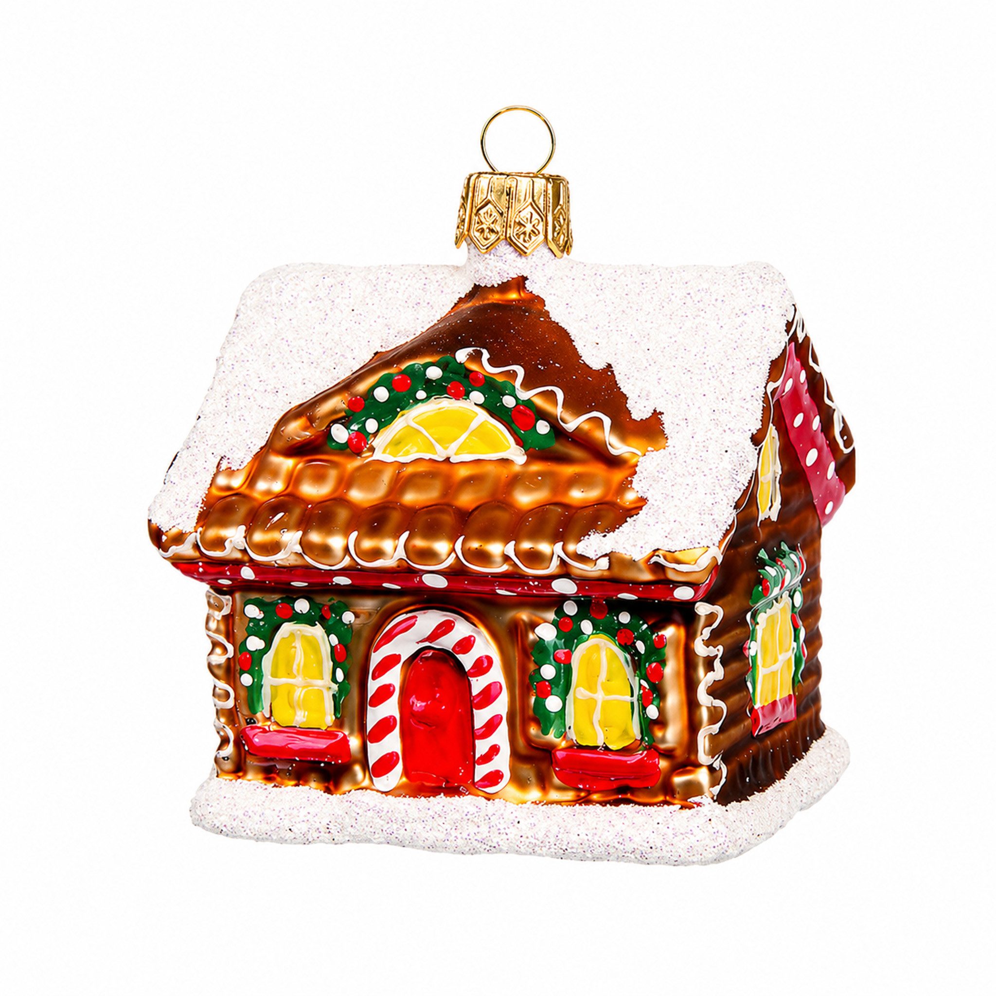 IMPULS Christbaumschmuck, Christbaumanhänger Lebkuchenhaus aus Glas 7,5cm Braun Weiß
