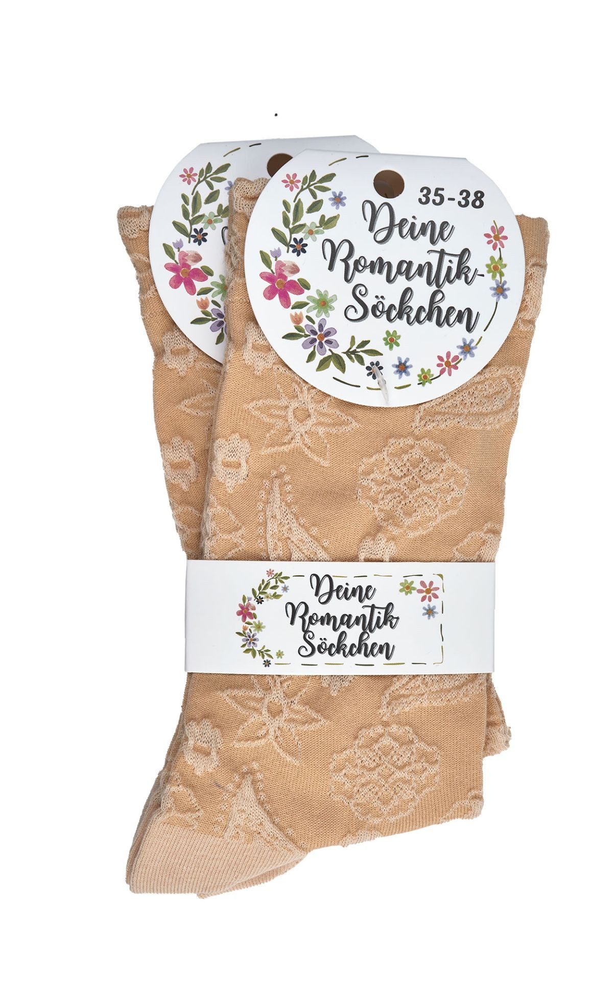 TippTexx 24 Freizeitsocken 6 Paar edle Romantik-Söckchen, Damensocken im Landhaus-Stil (6 Paar) mit verspielten Romantik-Designs