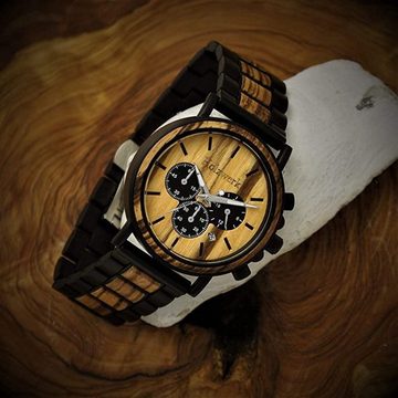 Holzwerk Chronograph BEELITZ Herren Edelstahl & Holz Armband Uhr in schwarz, beige