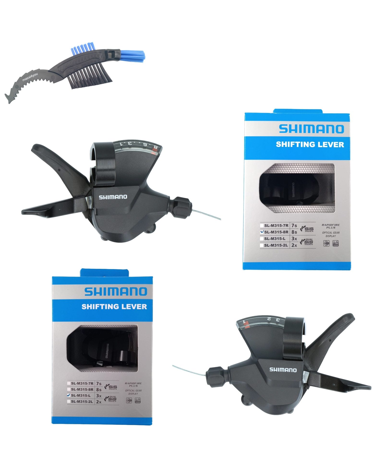 maxxi4you Schalthebel Shimano Schalthebel SL-M315 3-Fach/8-Fach Schwarz inkl Kettenbürste