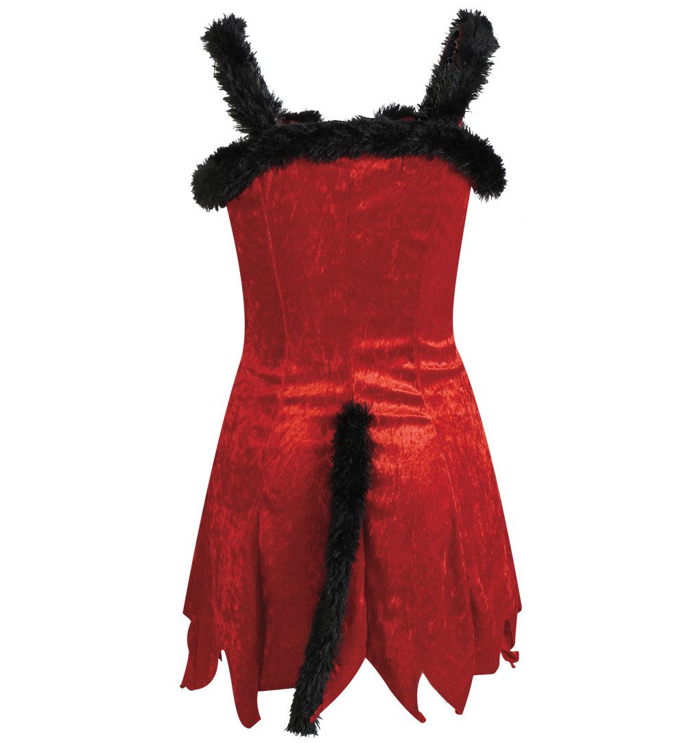 Fries Teufel-Kostüm 3-tlg Teufelin Teufel Kleid mit Schwanz Arm & Beinstulpen Rot