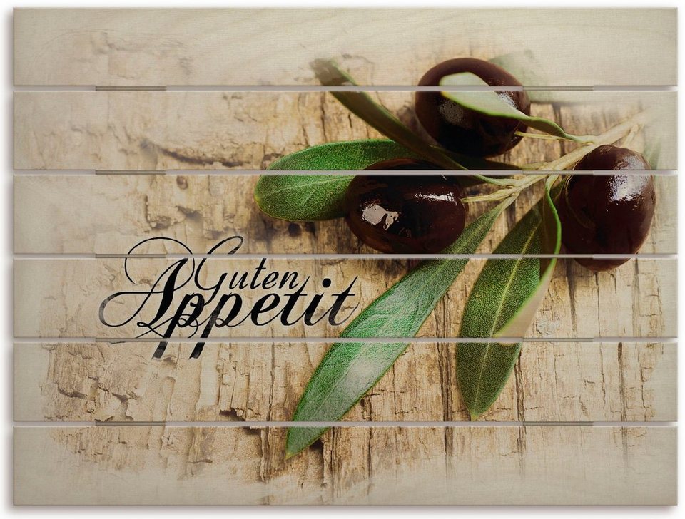 Artland Holzbild Oliven Guten Appetit, Obst Bilder (1 St), Wandbild aus  einer 12 mm Multiplexplatte aus Birkenholz in Plankenoptik