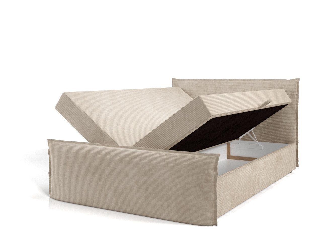 B&B Home Boxspringbett Boxbett Boro 160 cm 180 cm 200 cm (H3 Matratze Bonellfederung, Kopfteil, Bettkasten und Topper)