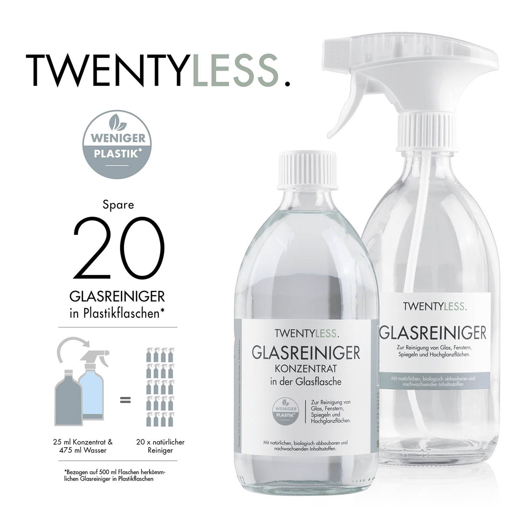 EASYmaxx Fenster (3 Konzentrat Reinigungsset Glasreiniger Badreiniger 100ml, TWENTYLESS Reinigungs-Set Glasflasche Sprühflasche Glas 500ml St)