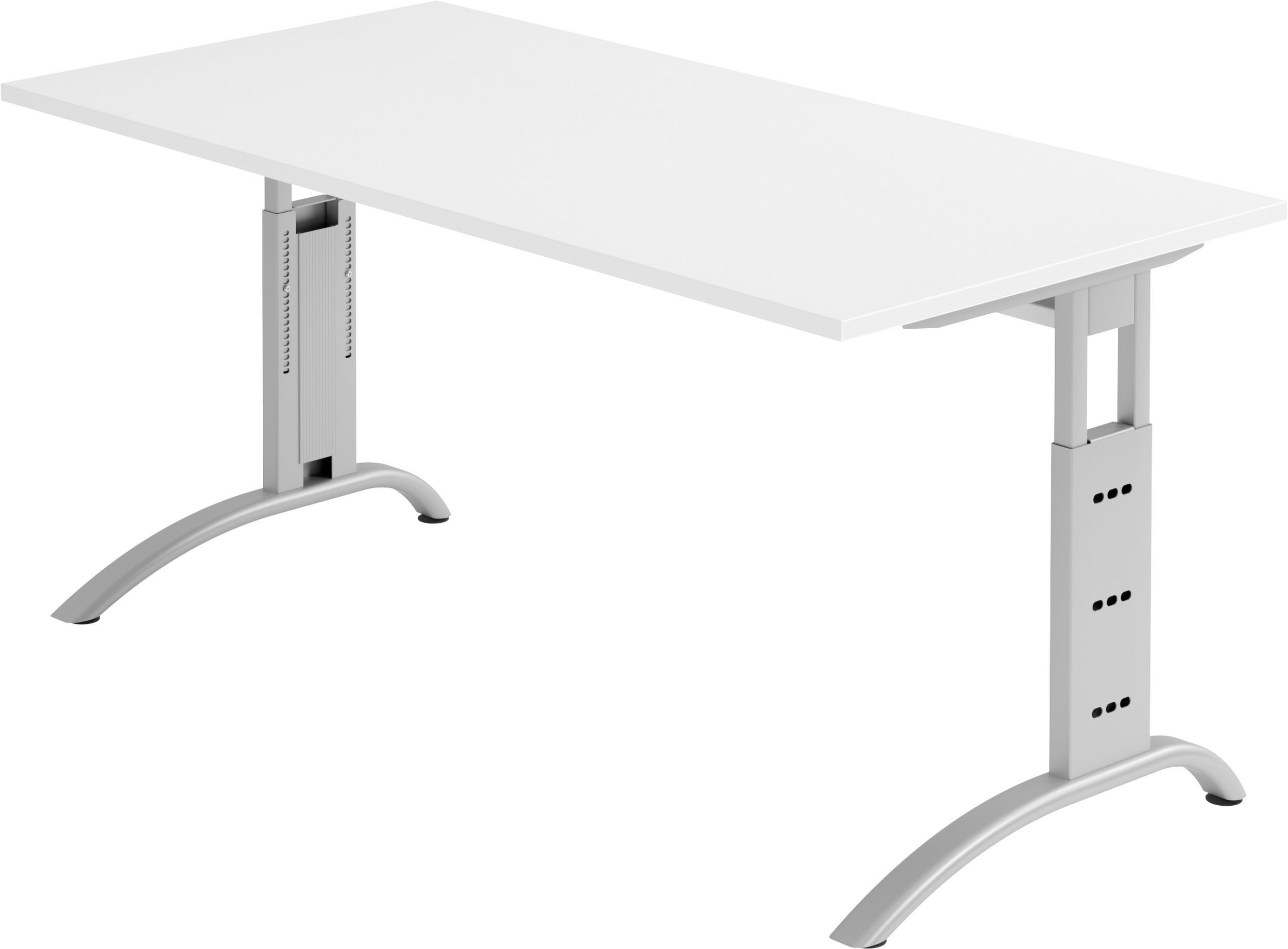 bümö Schreibtisch Weiß Silber - Dekor: Rechteck: 160 - 80 Serie-F, x cm Schreibtisch Gestell