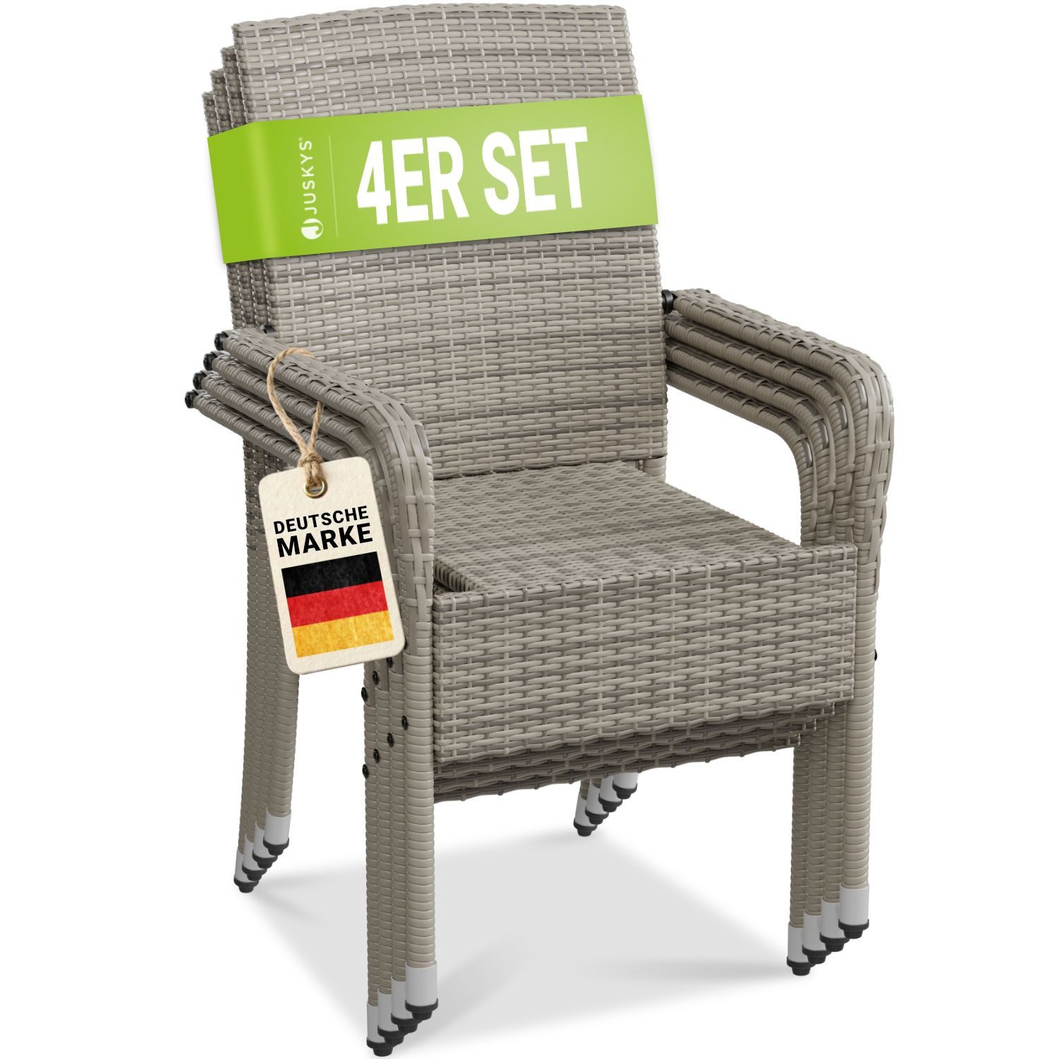 Juskys Gartenstuhl Yoro (4 St), stapelbar, modern, leicht und stabil