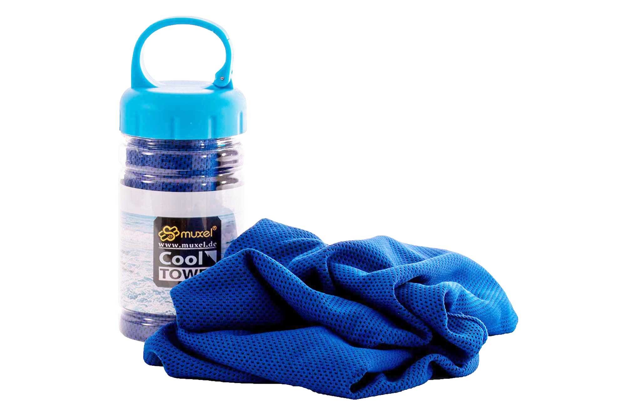Muxel Massagerolle Cool Towel mit (10-tlg) Dunkelblau Flasche Kühltuch