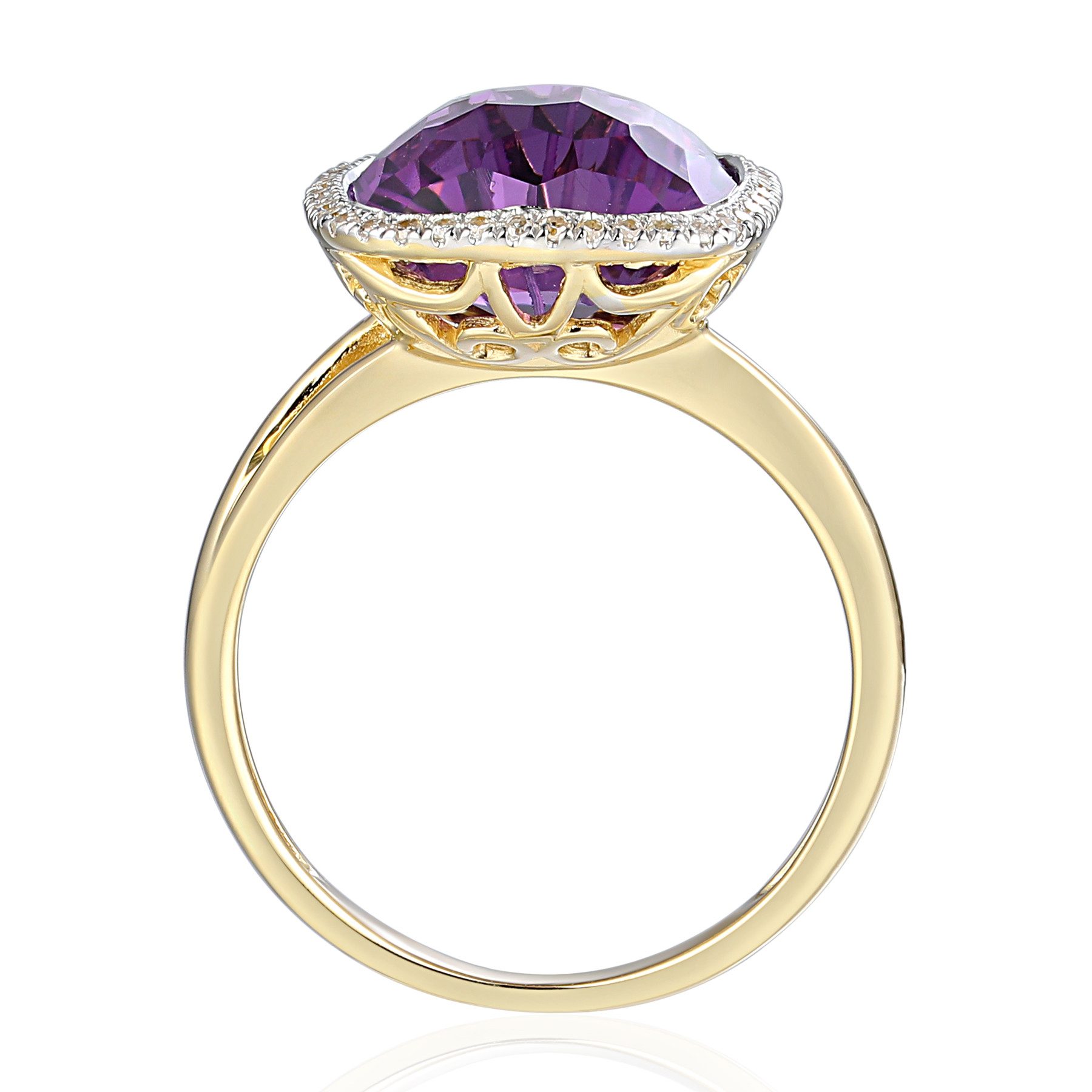 Stella-Jewellery Solitärring 585er Gold Ring Amethyst 4,78ct. u. Brill. 0,11ct. (inkl. Etui, synth. Smaragd ca. 1,34 ct. - inkl. Etui), Amethyst 4,78 ct. und Brillanten 0,11 ct.