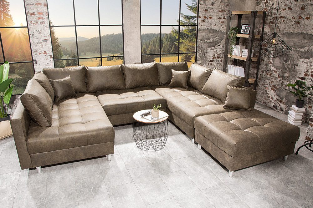 riess-ambiente Wohnlandschaft KENT 305cm taupe/silber - Microfaser, FSC-Holz, Rundumbezug, Federkern, Set 4 Teile, XXL Bigsofa inkl. Ottomane & Kissen - ideal für Wohnzimmer und Lofts