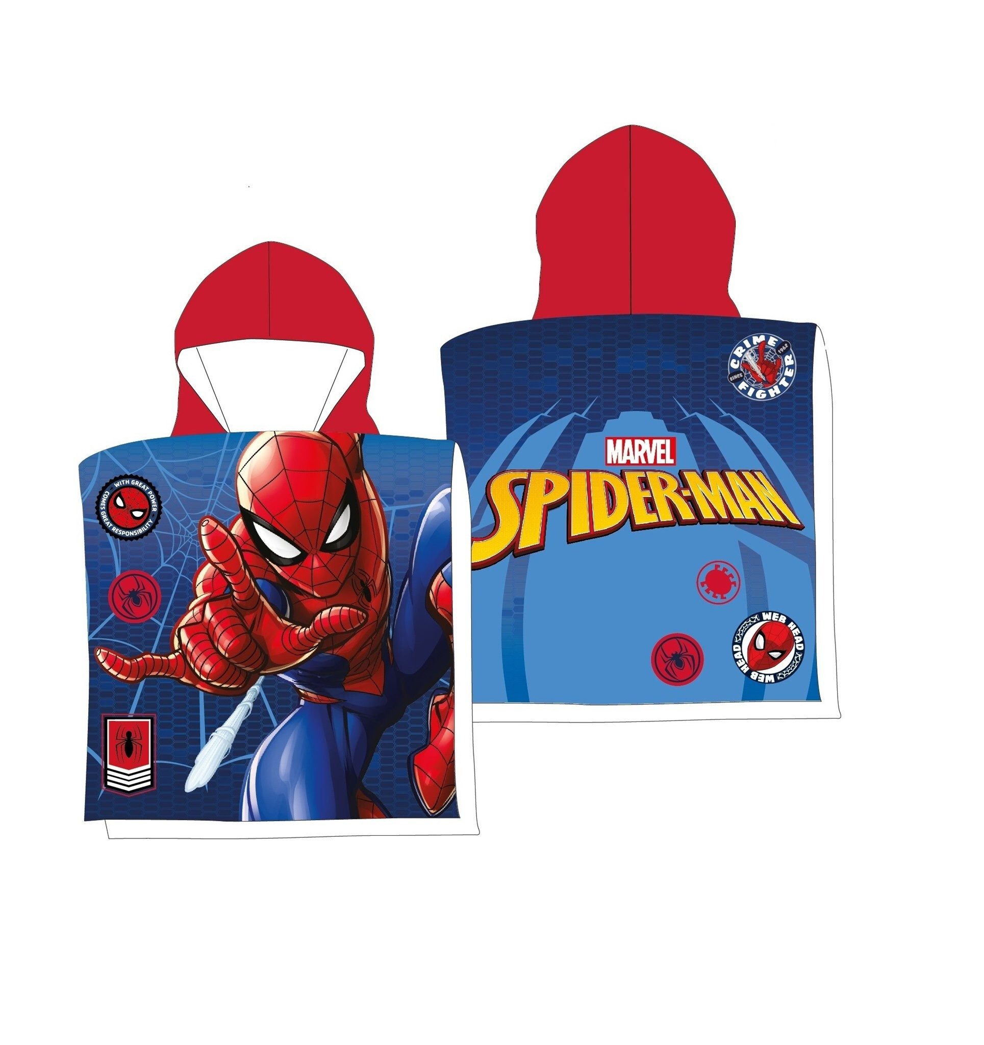 MARVEL Kapuzenhandtuch Spiderman Mikrofaser Poncho mit Kaputze Fast Dry 50 x 100 cm