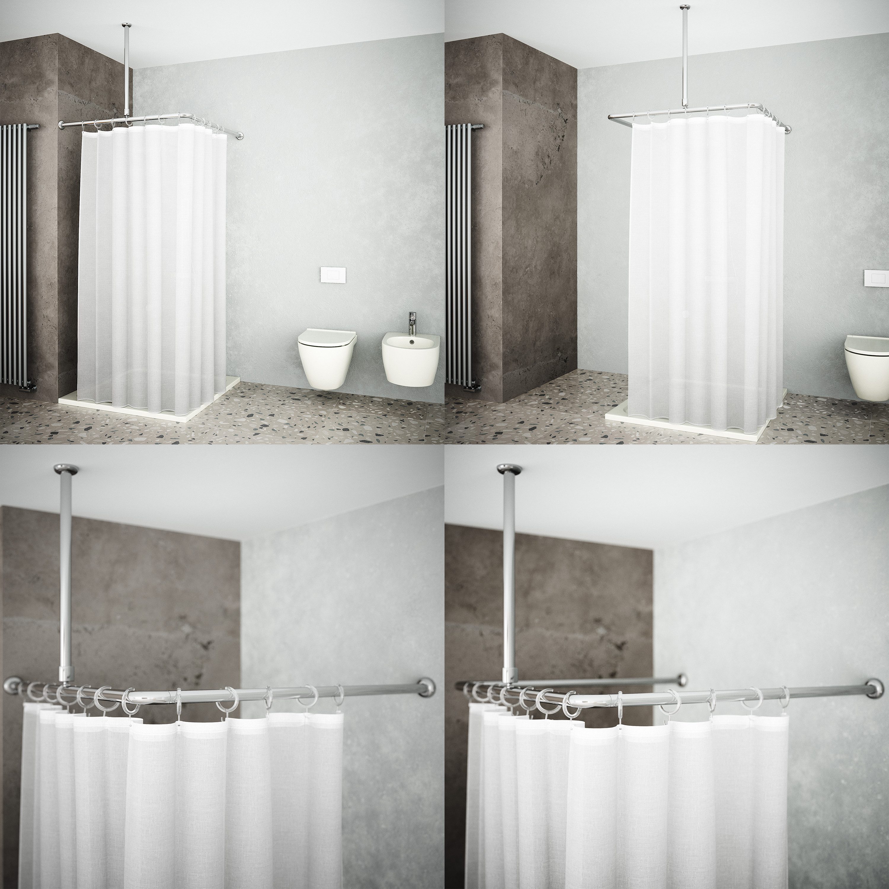 Aquabad® Duschvorhangstange Hastaflex Vario Duschvorhangstange, 2-läufig, kürzbar, Aluminium, Farbe: Chrom, 90x90cm bis 80x 175cm