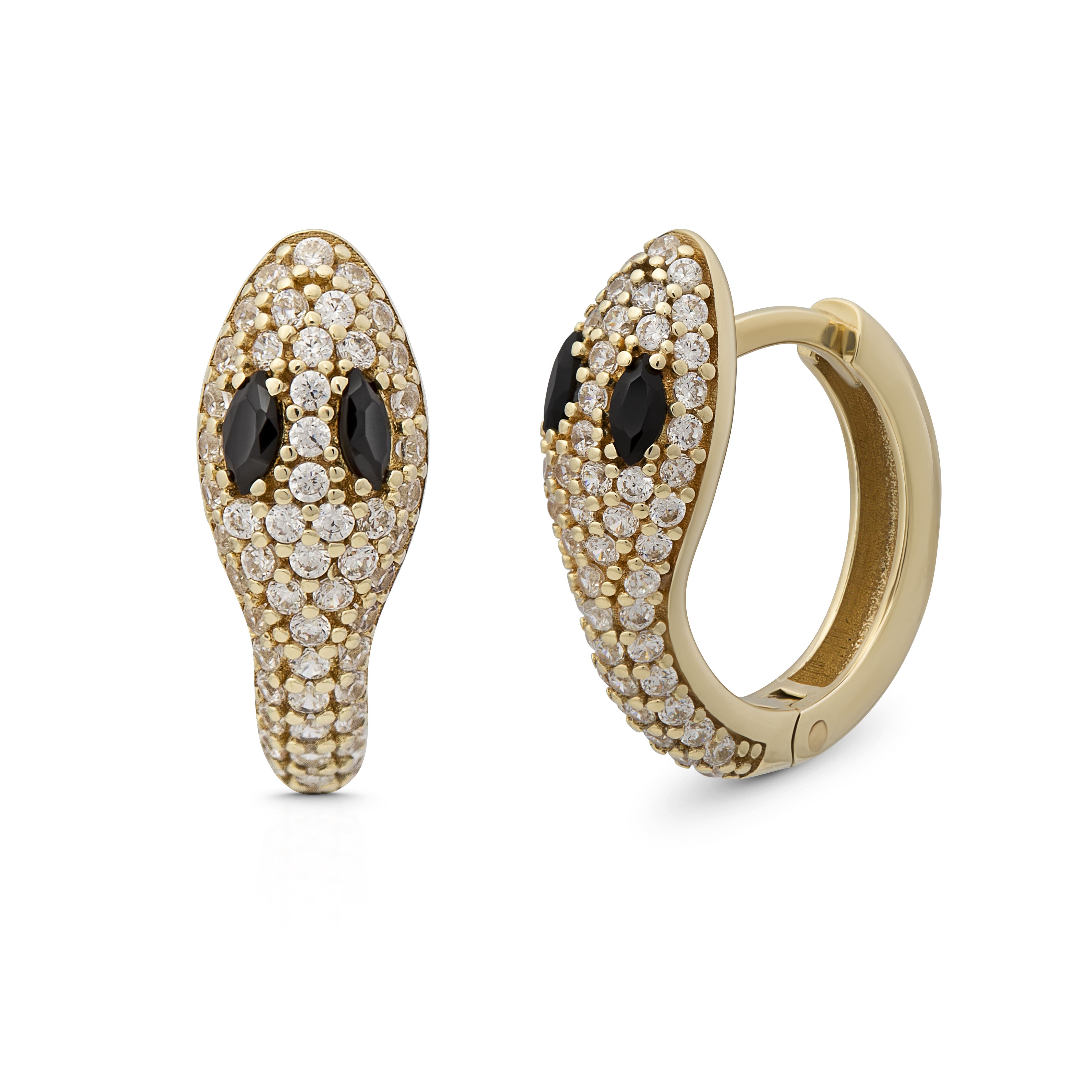 Suzan Gold Creolen-Set Ohrringe Damen, Princess Snake Huggies 375 Gelbgold, Creolen Schlange, Gelbgold 375, Zirkonia-Steine