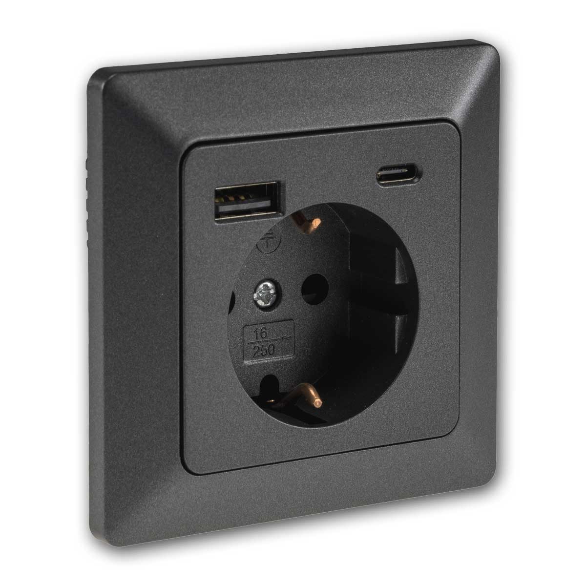 ChiliTec Unterputz-Steckdose MILOS Steckdose mit USB-C/PD 3.0,anthrazit, Rahmen