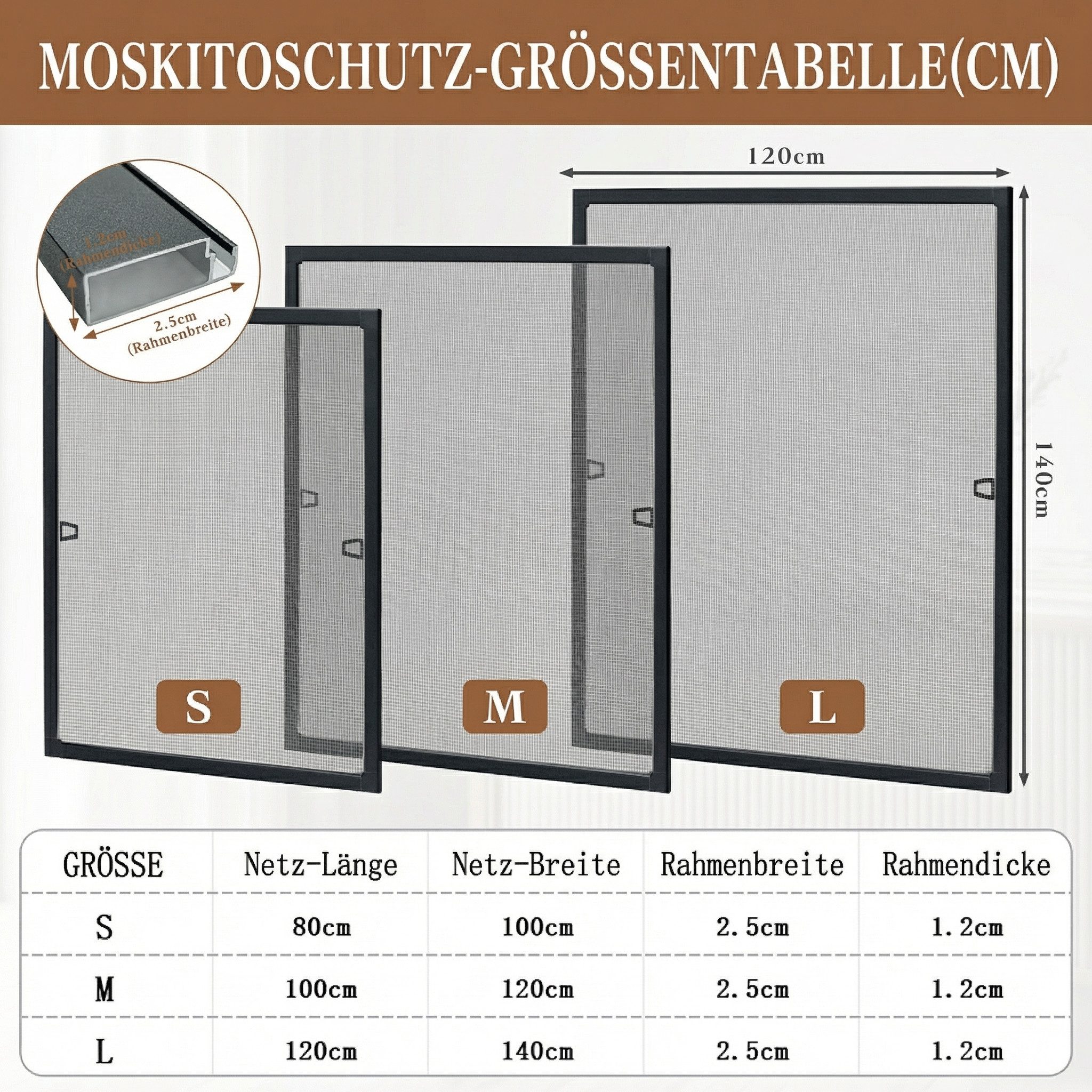 Ferghana Insektenschutz-Fensterrahmen Aluminium Insektenschutzfenster,Fliegengitter für Fenster, In verschiedenen Größen & Farben