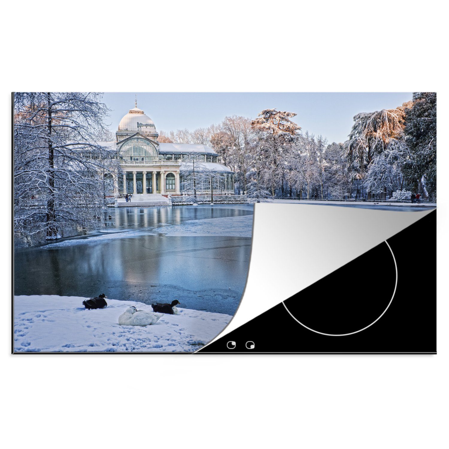 MuchoWow Herdblende-/Abdeckplatte Madrid - Schnee - Winter, Vinyl, (1 tlg), 81x52 cm, Induktionskochfeld Schutz für die küche, Ceranfeldabdeckung