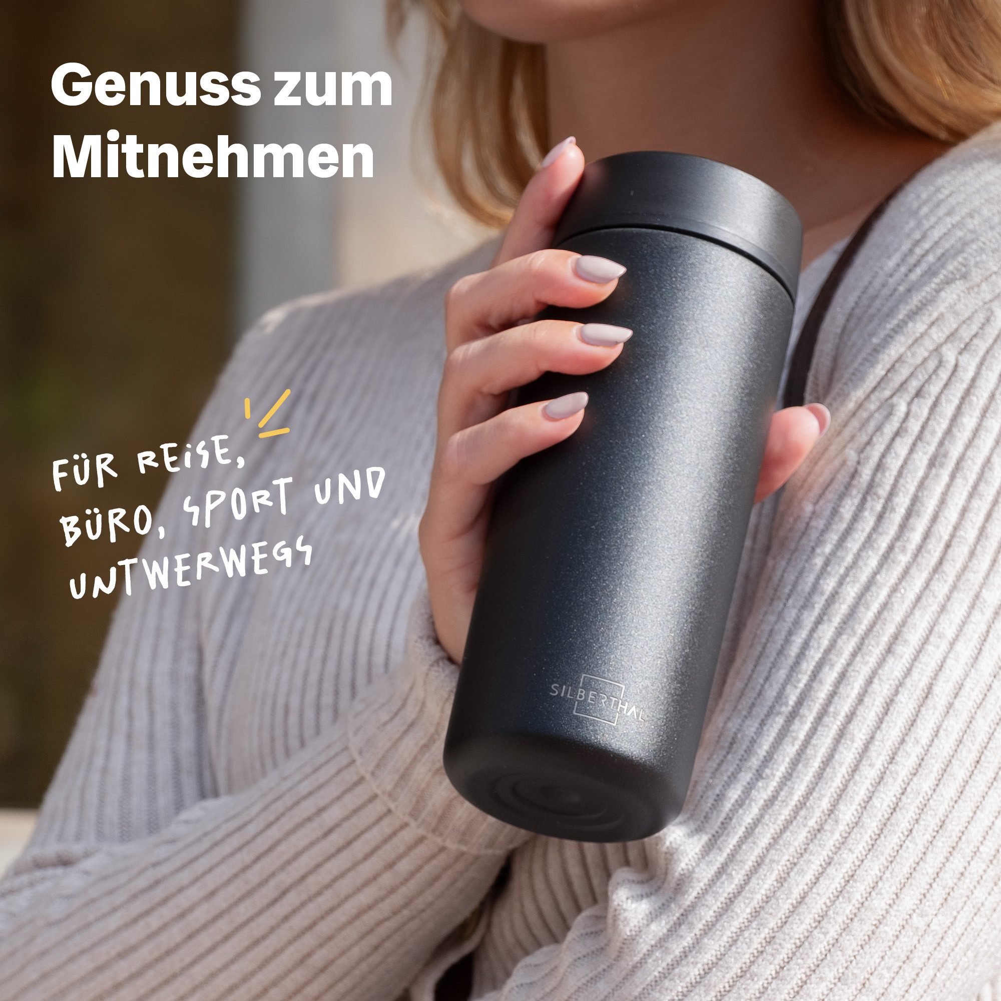 SILBERTHAL Thermobecher Thermobecher to go 350ml - 6h warm & 12h kalt, 1-tlg., Edelstahl, Keramik im Inneren, 6h warm, 12h kalt – Bild 4 von 5