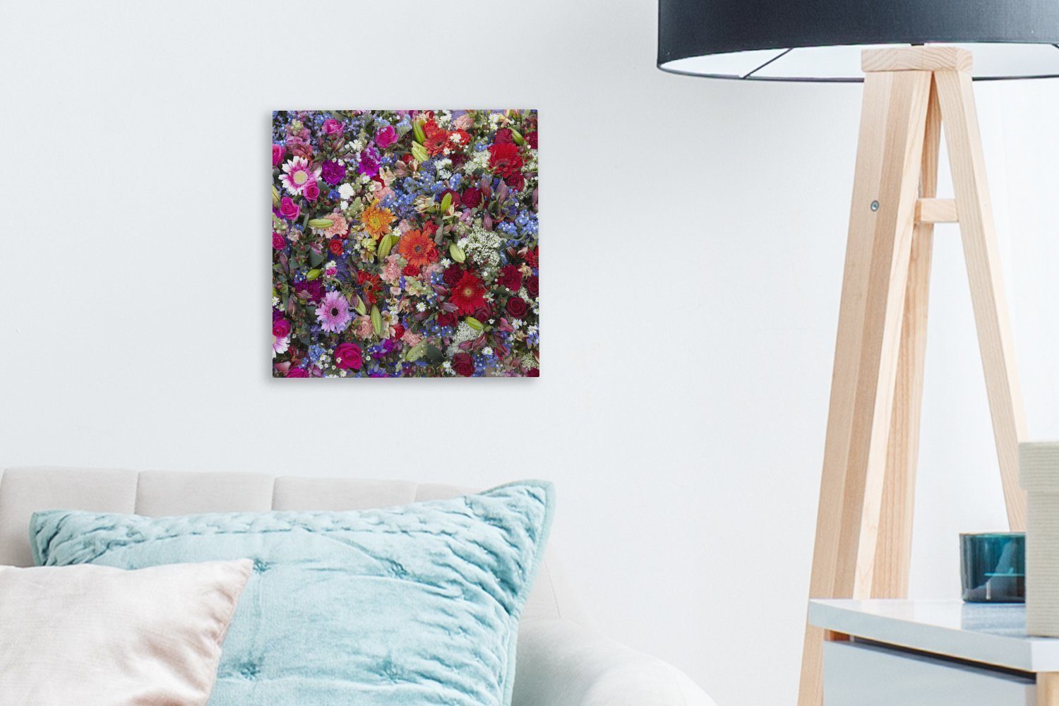 OneMillionCanvasses® Leinwandbild (1 mit Ein Schlafzimmer Farben, Design leuchtenden Wohnzimmer für Leinwand florales Bilder St)
