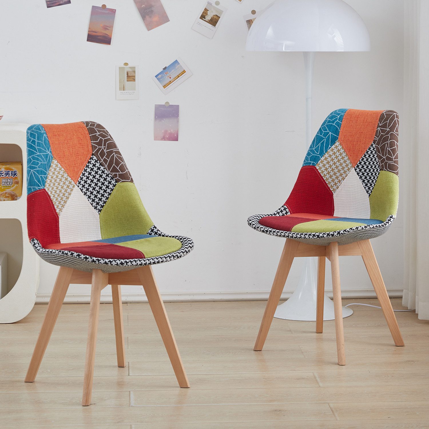 GrandCA HOME Esszimmerstuhl 4er Set Retro Patchwork Küchenstuhl mit Beine aus Massivholz (4 St), weiches Sitzkissen, Roter Patchwork-Stil