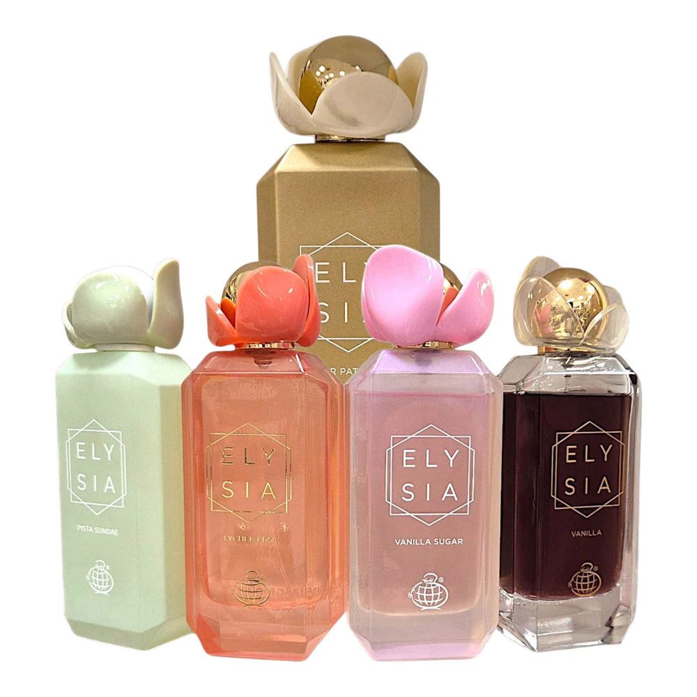 Fragrance World Duft-Set ELY SIA Apple Rouge, Elegance, Marshmallow + Parfümzerstäuber (leer)