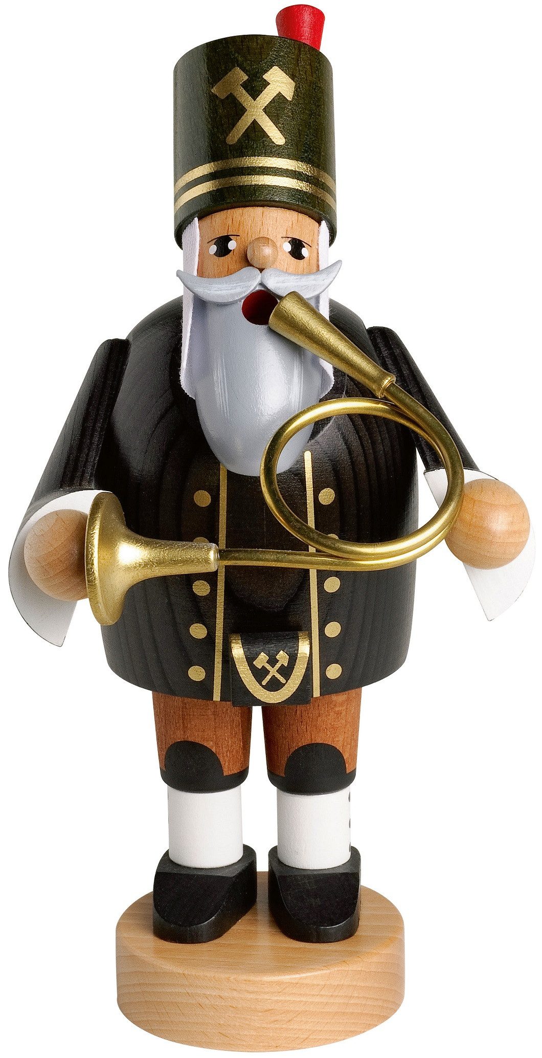 KWO Kunstgewerbe Werkstätten Räuchermännchen KWO Räuchermann Bergmann mit Horn, (1 St), Handarbeit aus dem Erzgebirge