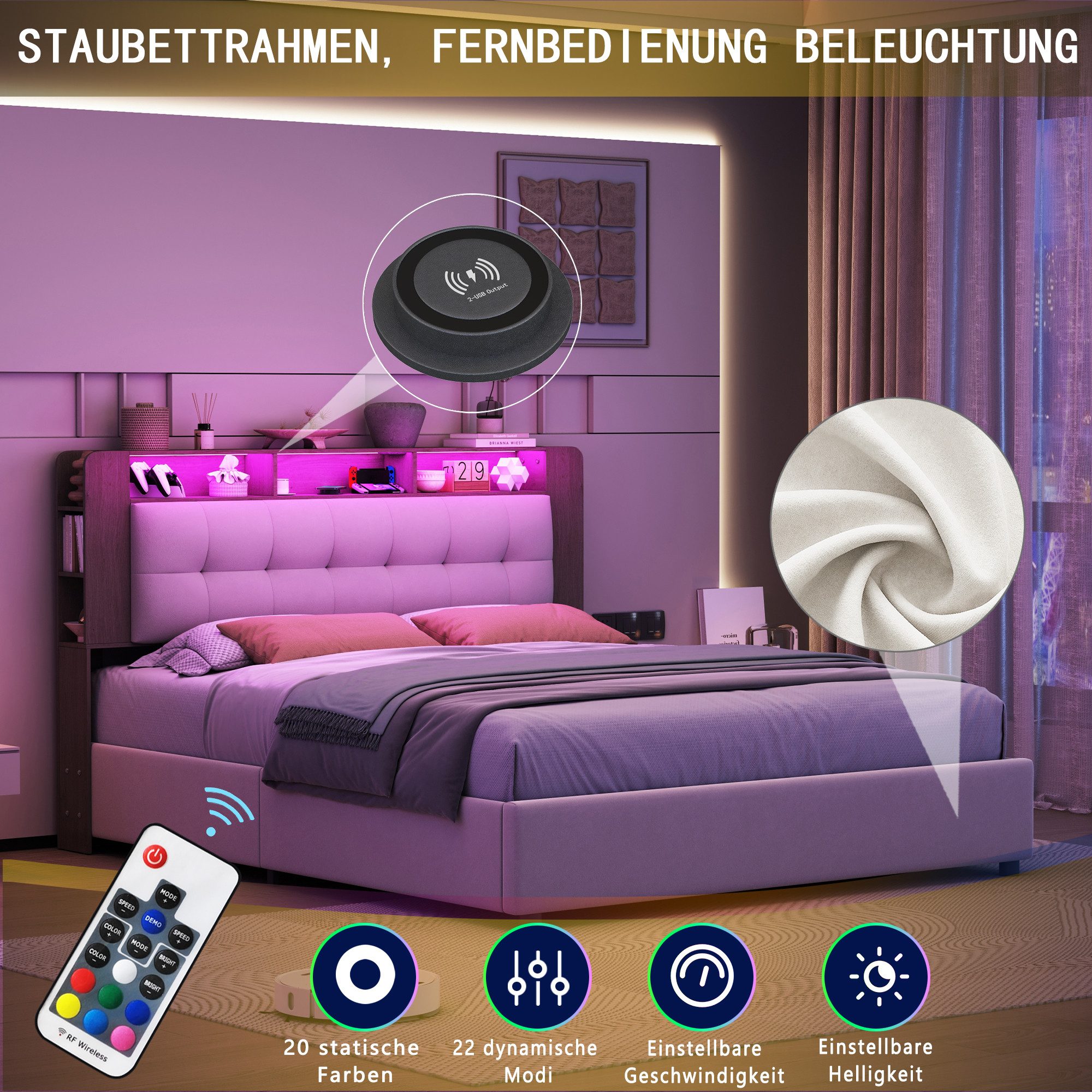 FUROKOY Polsterbett Doppelbett Stauraumbett Kopfteil mit günstig online kaufen