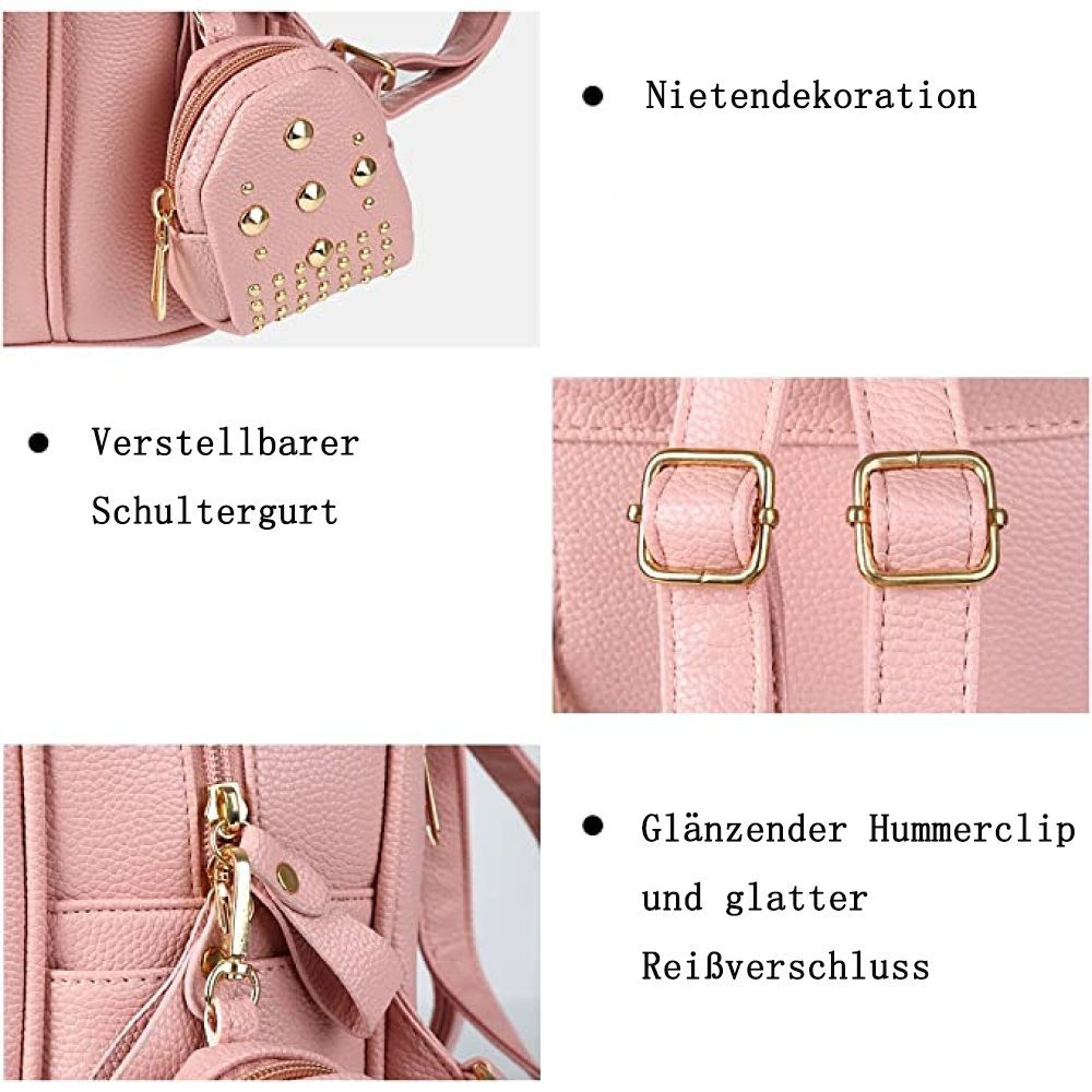 ‎‎rosa Kunstleder GelldG Damen Rucksack Rucksack Daypack Tasche Elegant Reiserucksack