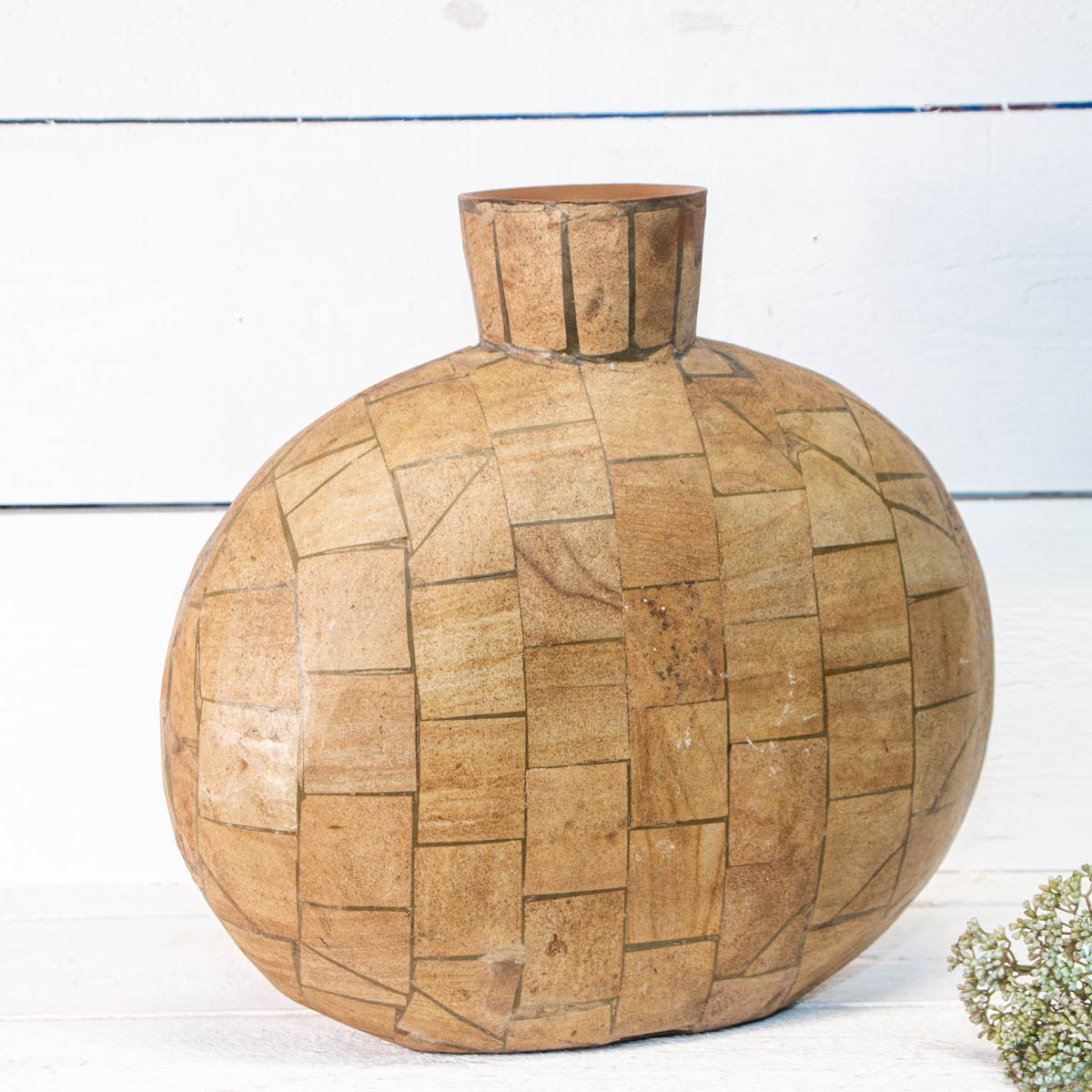 Antikas Wanddekoobjekt Patchwork Vase Oval, Ton, braun, H 49 x B 44 cm