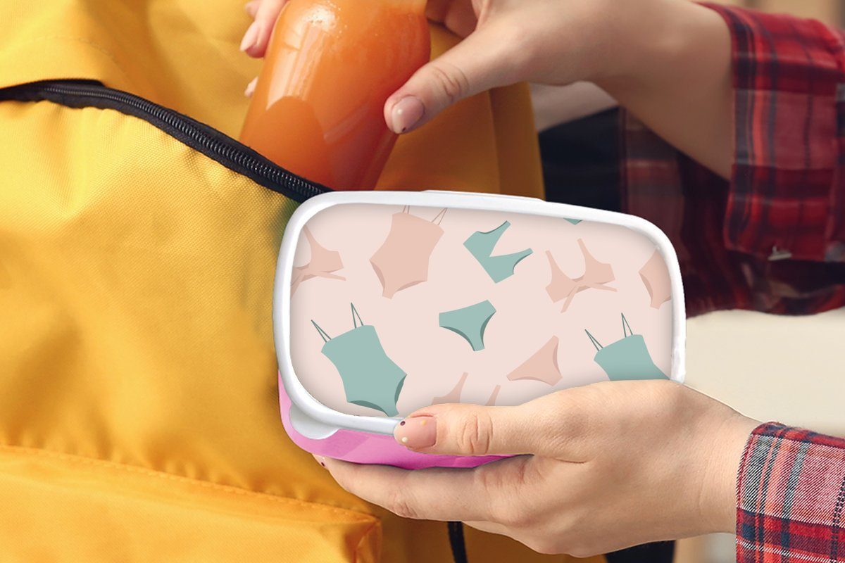 Mädchen, MuchoWow Brotdose - - Sommer Snackbox, Kinder, Brotbox Pastell, Bademode Lunchbox für Kunststoff Erwachsene, Kunststoff, rosa (2-tlg),
