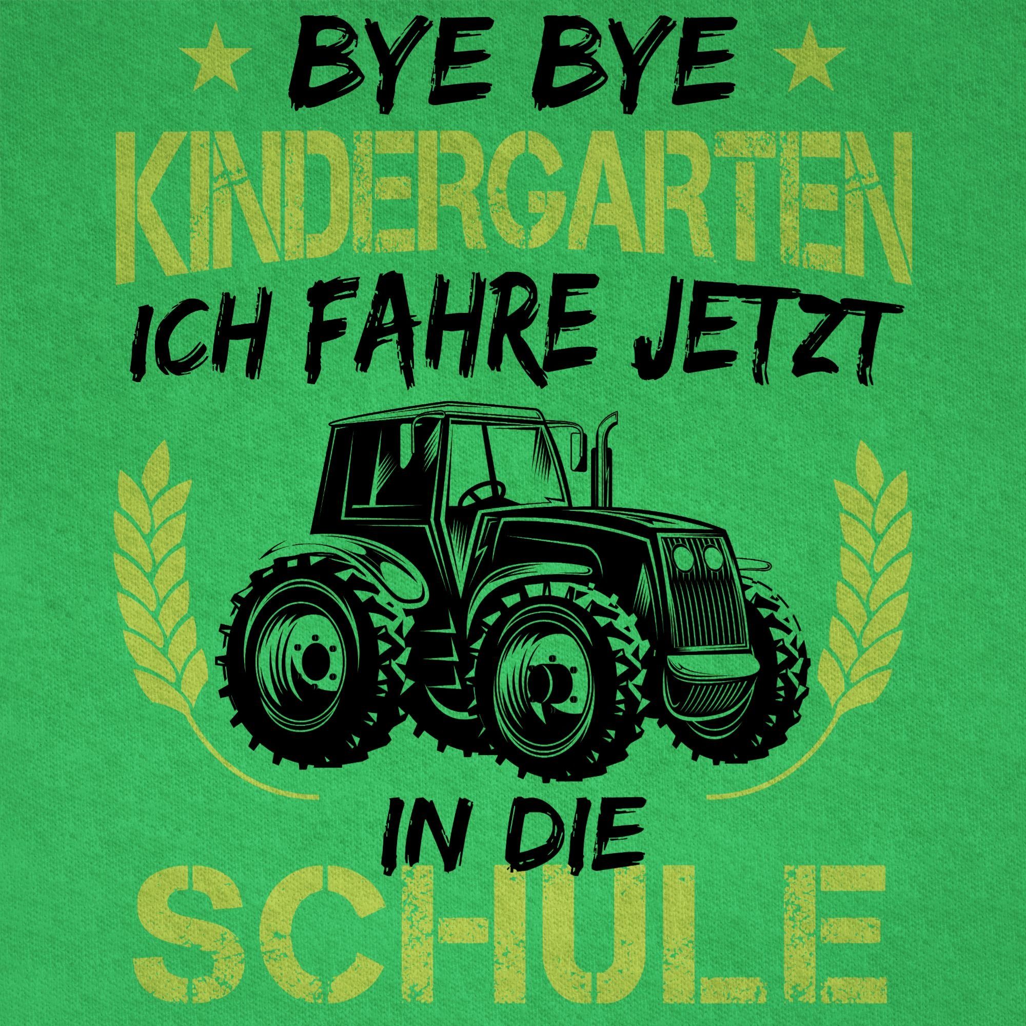 Grü Geschenke die Schwarz Schulanfang Traktor Schule 1 in Bye ich T-Shirt Kindergarten Junge Grün Einschulung jetzt Shirtracer Bye fahre