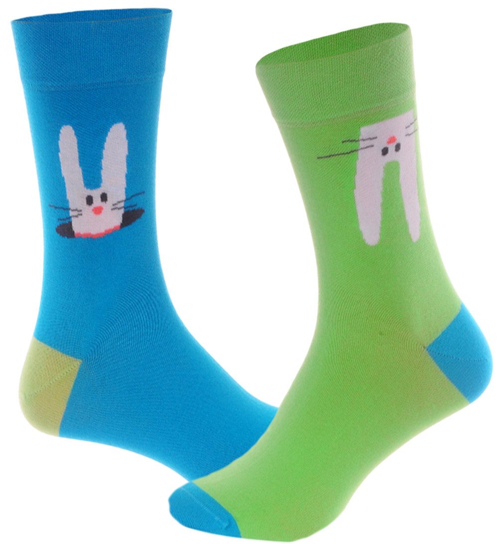 Martinex Socken Freizeitsocken Socks bunte Strümpfe in grün türkis mit Hasen Motiv elastisch, bunt, weich, 35 36 37 38 39 40 41 42 43 44 45 46