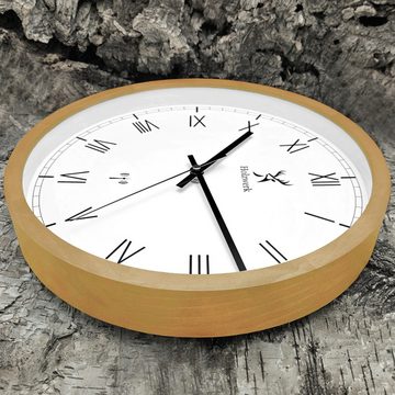 Holzwerk Funkwanduhr FREIBURG Designer Funk Holz Wand Uhr, beige, weiß (lautlos ohne Tickgeräusche, 30 cm)