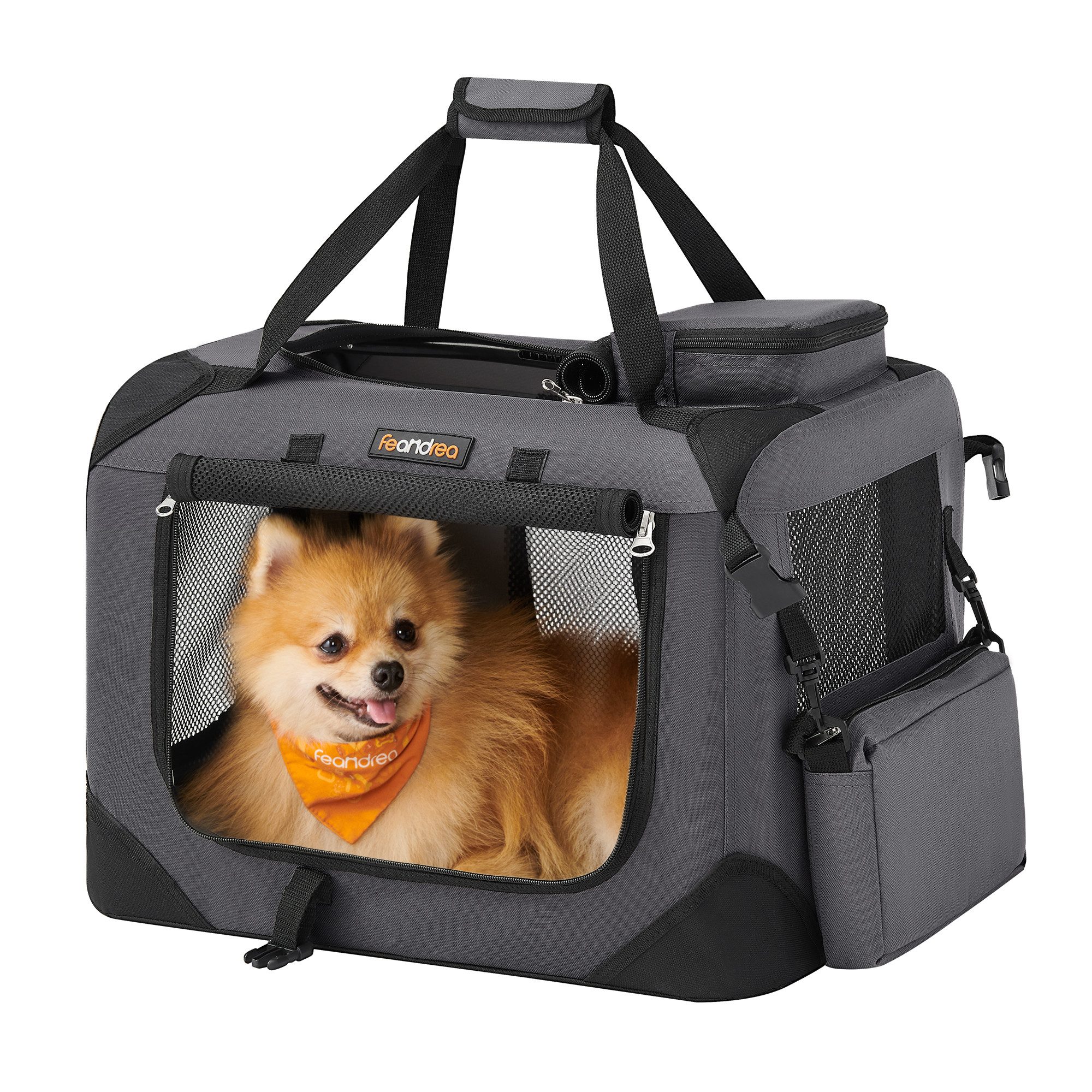 FEANDREA Tiertransporttasche Hundebox faltbar, Transportbox Hund, Hundetasche, mit Griffen, Taschen, S, Oxford-Gewebe, atmungsaktiv tragbar transportabel, 50 x 35 x 35 cm