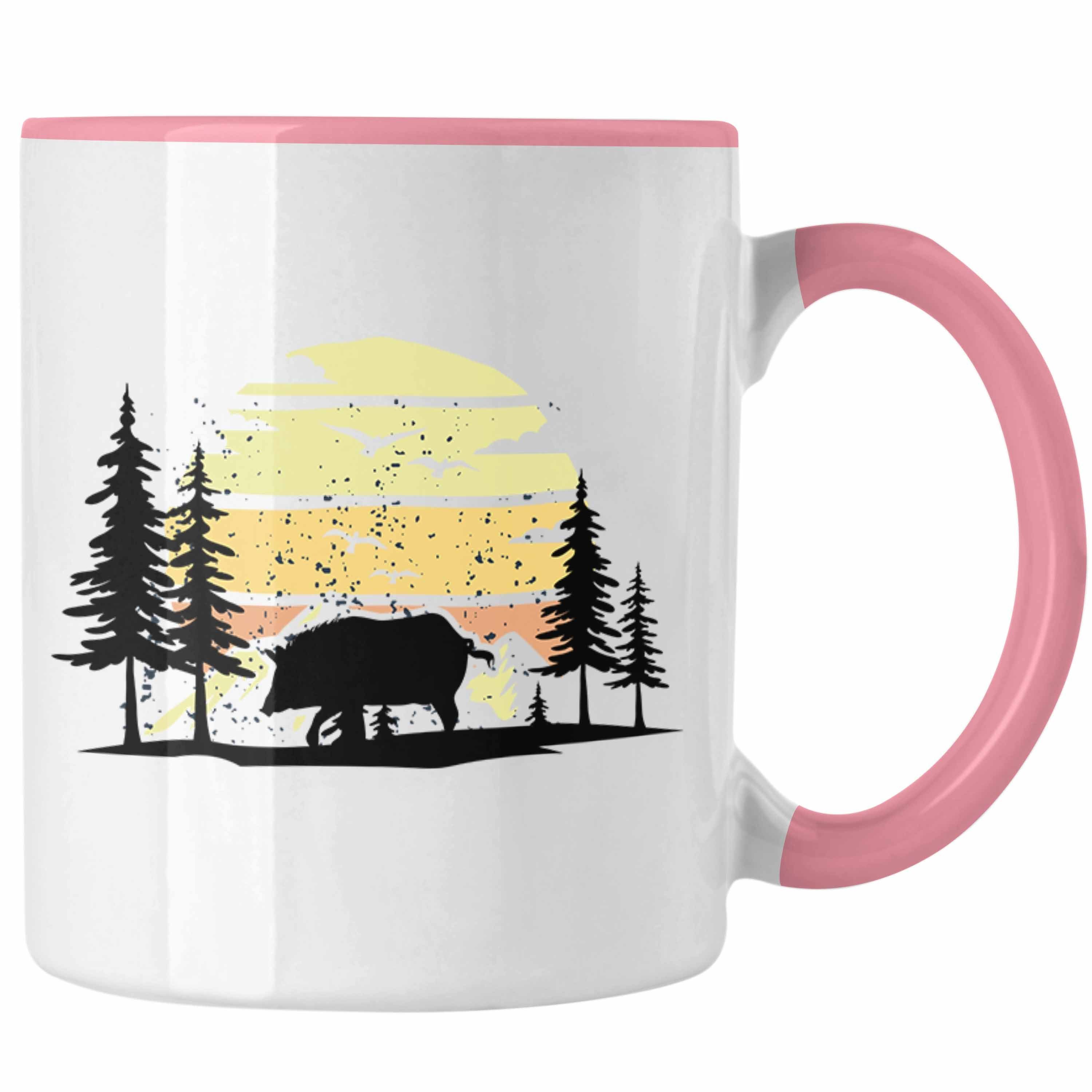 Trendation Tasse Trendation - Wildschwein Tasse Geschenk für Waldarbeiter Grafik Rosa