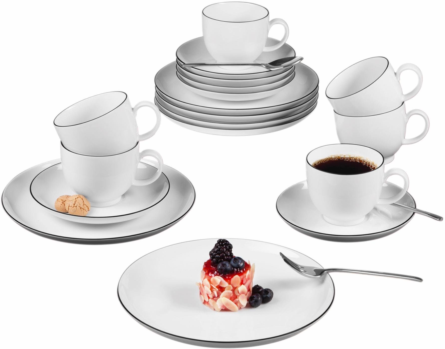 Seltmann Weiden Кавовий сервіз Geschirr-Set, Service Lido Black Line (18-tlg), 6 Personen, Porzellan, Made in Germany, 18 Teile, für 6 Personen