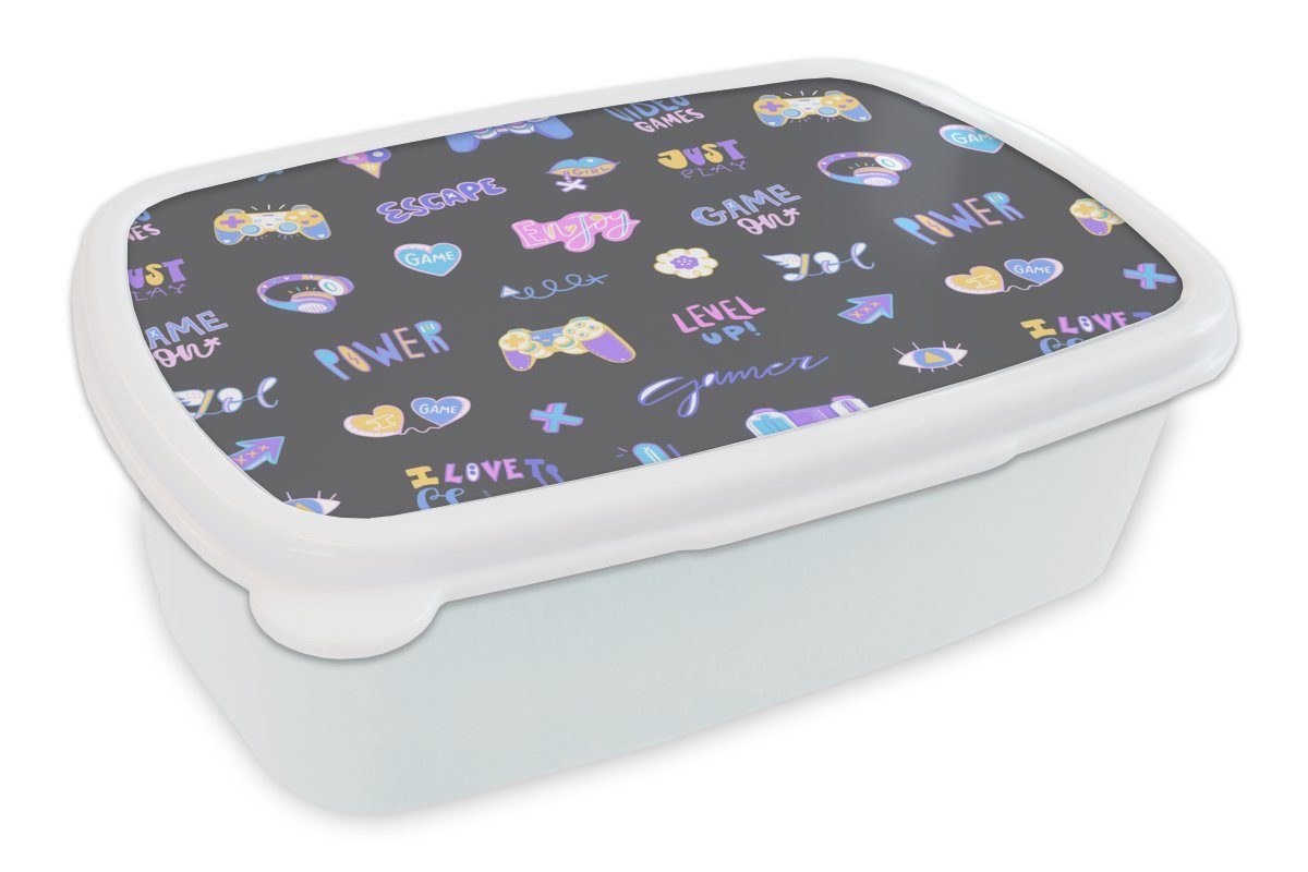 MuchoWow Lunchbox Mädchen - Spiele - Konsole - Muster - Mädchen - Kinder - Kind - Kind, Kunststoff, (2-tlg), Brotbox für Kinder und Erwachsene, Brotdose, für Jungs und Mädchen weiß