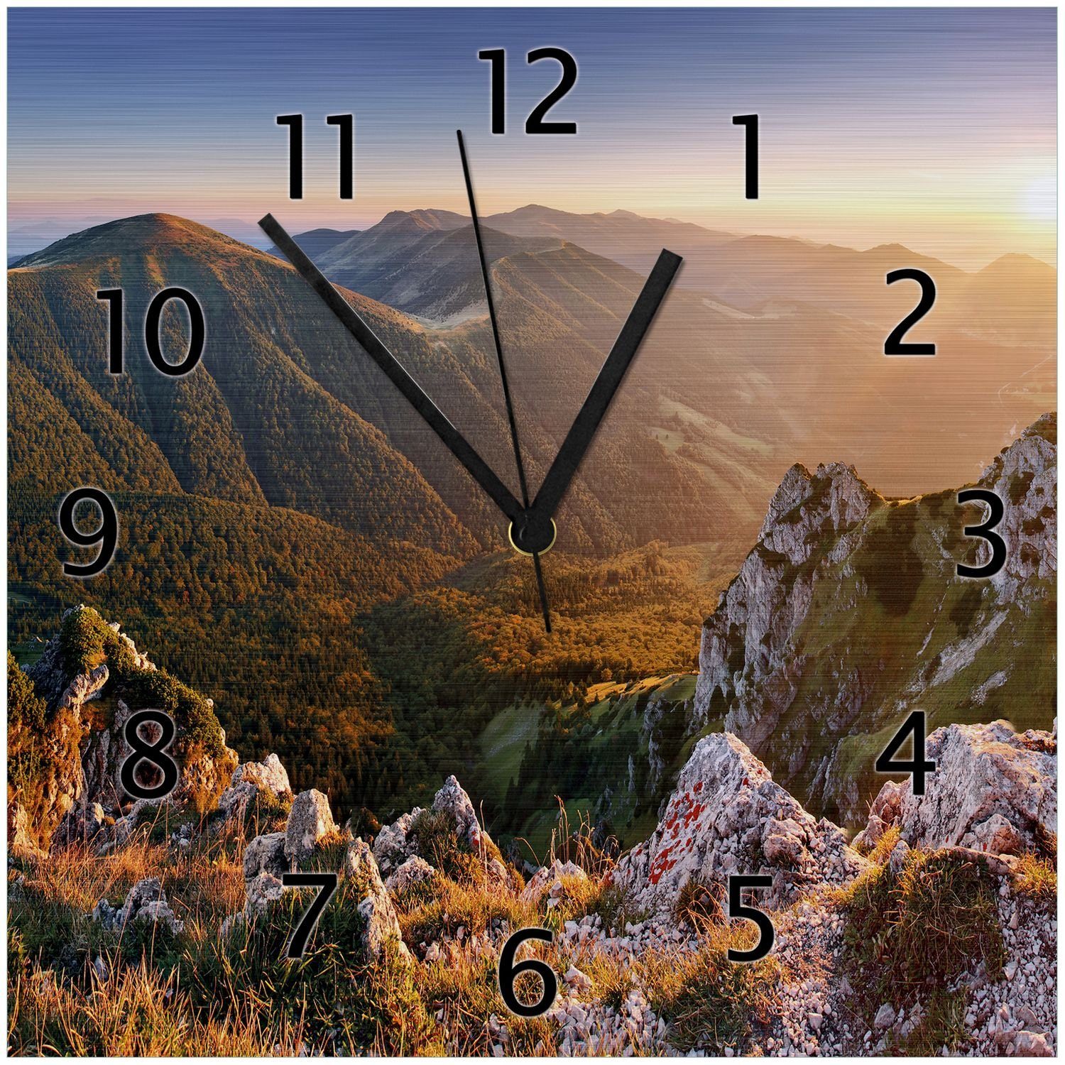 Wallario Wanduhr Berglandschaft mit Sonnenuntergang in der Slowakei (Aluverbunduhr)