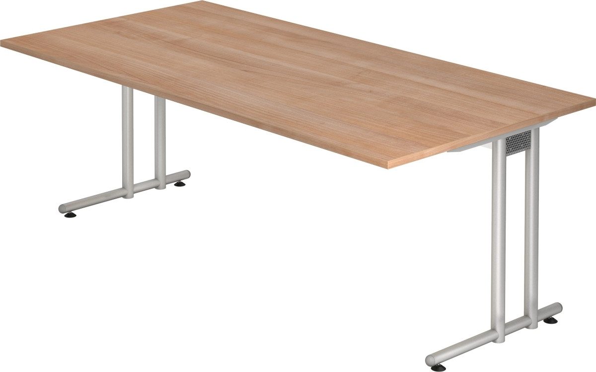 HAMMERBACHER Schreibtisch Schreibtisch 200x100cm Nussbaum/Silber