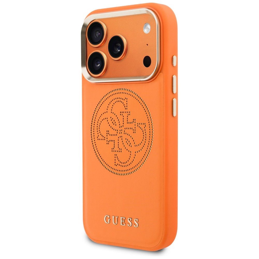 Guess Handyhülle iPhone 17 Pro Guess Kunstleder orange MagSafe kompatibel Logo gelocht 6,3 Zoll, Kantenschutz
