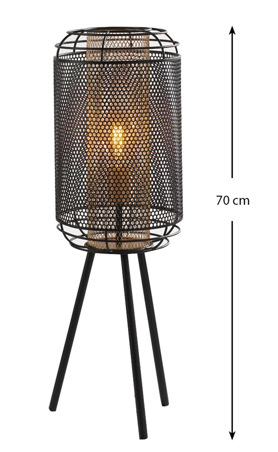 casa NOVA Stehlampe Hockerleuchte Schwarz, 70 Goldgelb, H ohne cm, 1-flammig, DAKOTA, Metall Leuchtmittel