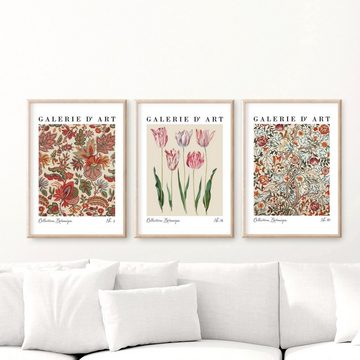 homestyle-accessoires Poster Bilder Wandbilder Bilderset VINTAGE FLOWERS BOTANIQUE 3er Set, Ohne Bilderrahmen