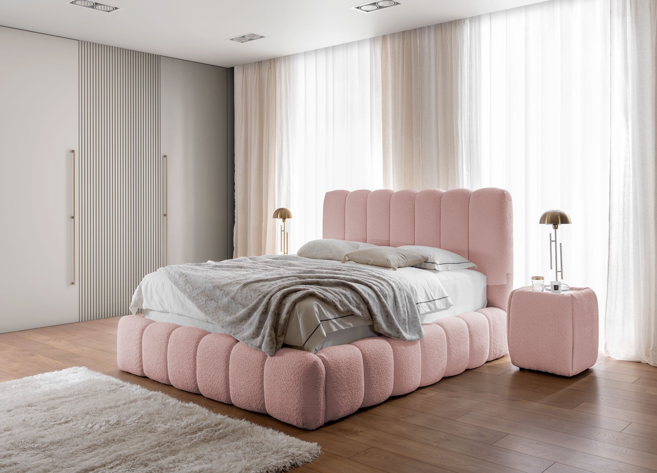 yourhouse24 Polsterbett Cande mit Bettkasten und Lattenrost Bouclé