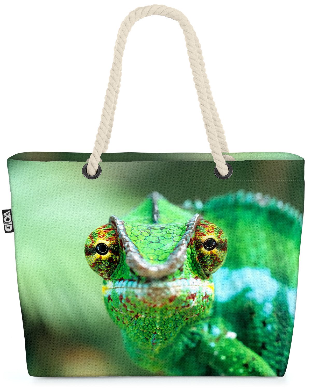 VOID Strandtasche Shopper Strandtasche, Chamäleon Grün Terrarium Gekko Echse Tier Reptilien Safari Dschungel