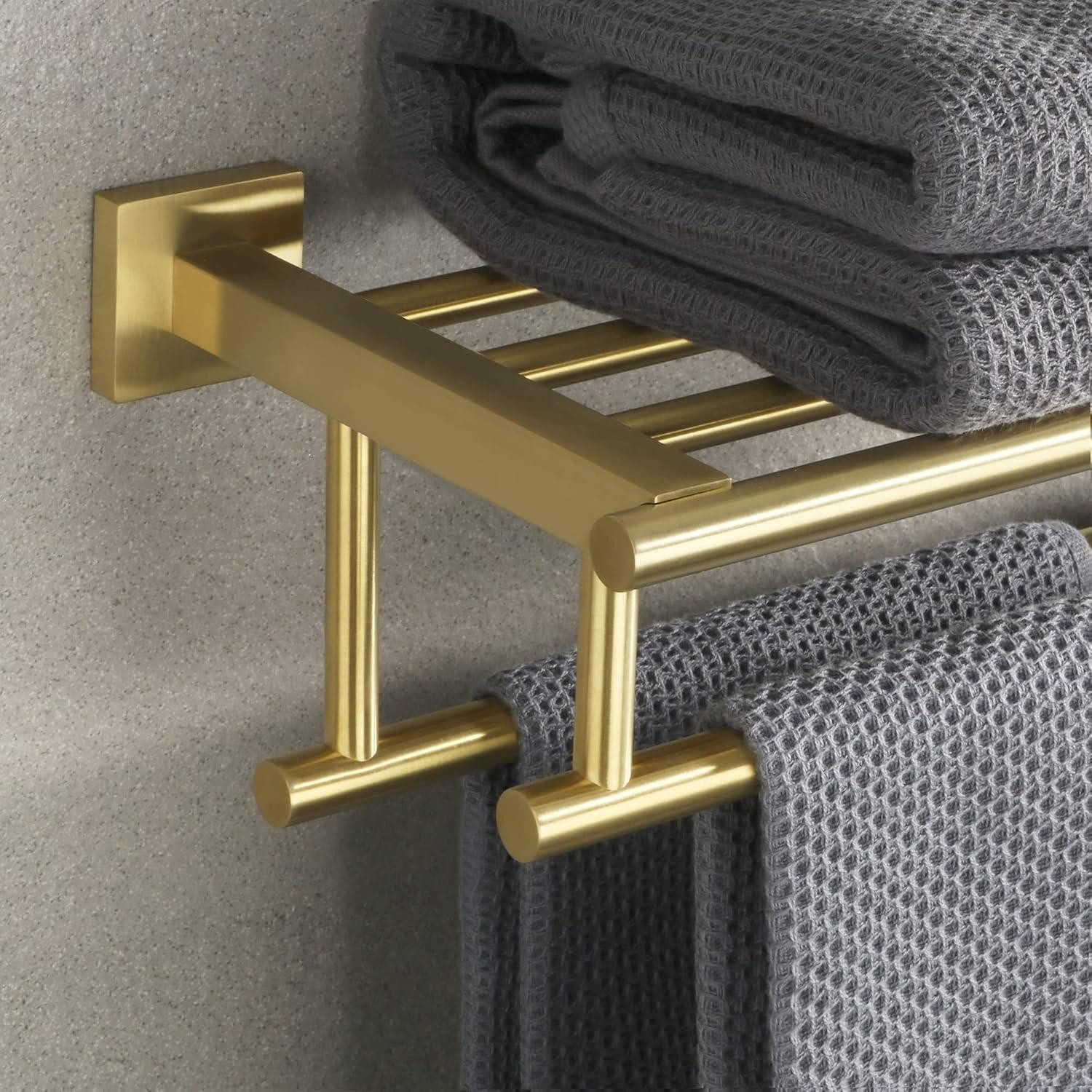 LuxusKollektion Handtuchstange Handtuchhalter Wand Edelstahl Ablage Bohren Badezimmer Gold 50cm