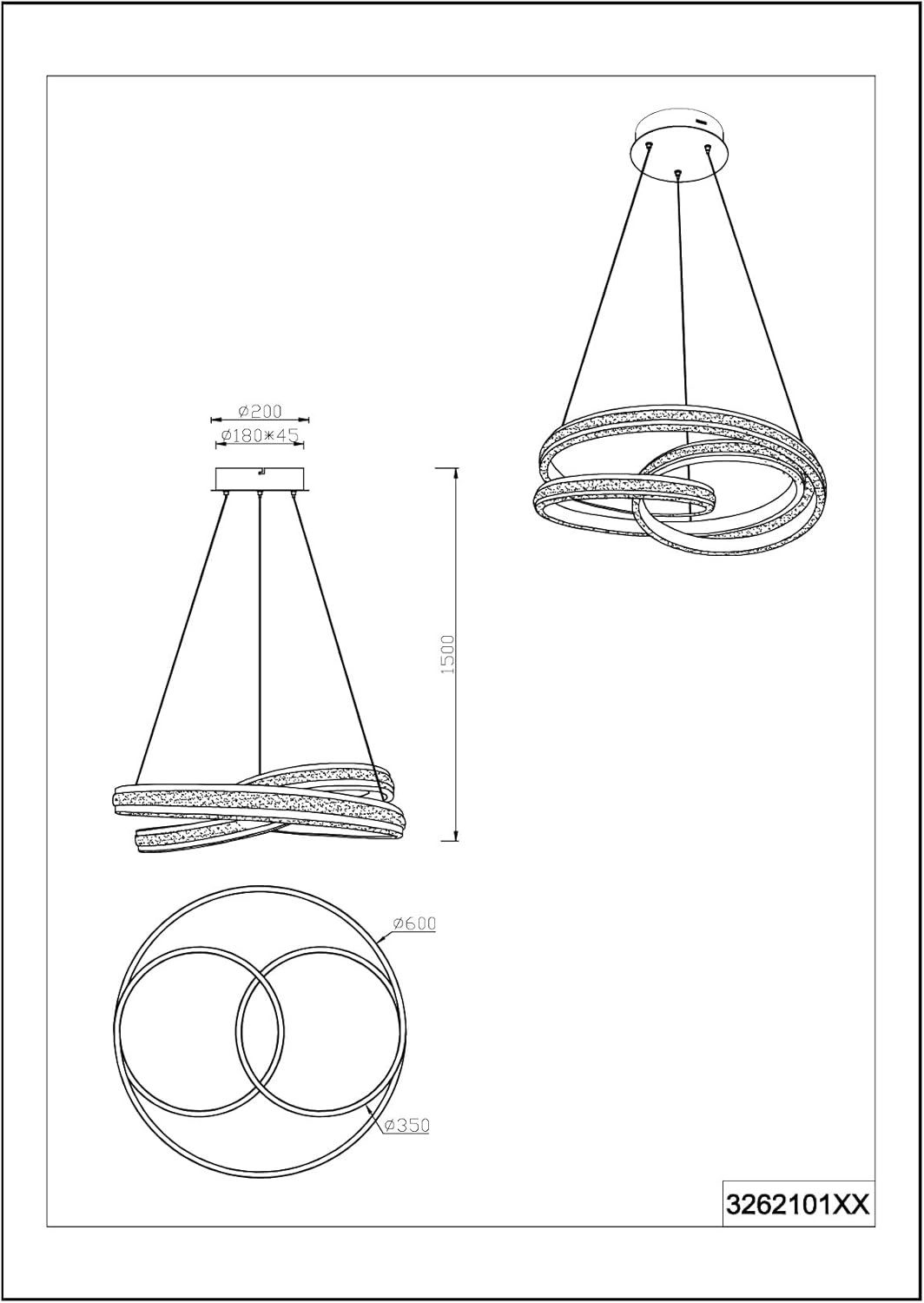 TRIO Leuchten LED Pendelleuchte Nuria, Helligkeit und Lichtfarbe dimmbar, LED fest integriert, warmweißes bis neutralweißes Licht, Energieeffizienzklasse E