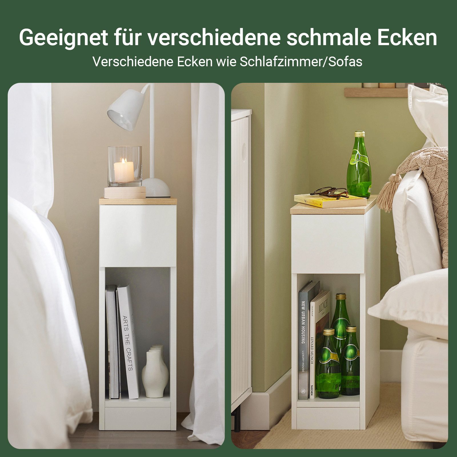 SoBuy Nachttisch FBT111, Beistelltisch mit Schublade und Ablage, Nightstand, (1-St), Beistelltisch schmal, Nachtschrank Sofatisch, offenes Fach