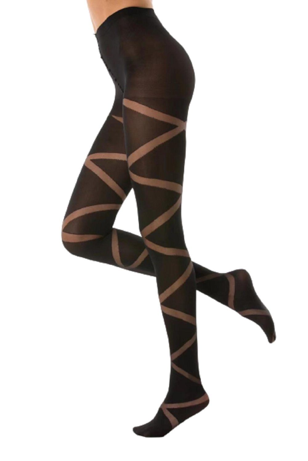 80 Streifen mit Muster Strumpfhose schwarz Frauen Damen Hose cofi1453 Muster Feinstrumpfhose N.1587 Nero Socken DEN