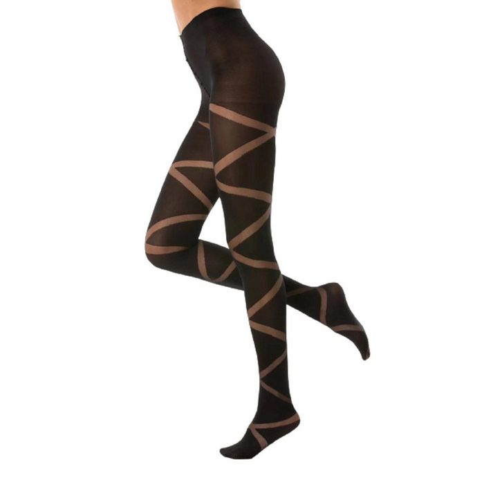 cofi1453 Feinstrumpfhose Damen Strumpfhose mit Muster N.1587 Muster Streifen Nero Frauen Hose Socken 80 DEN schwarz