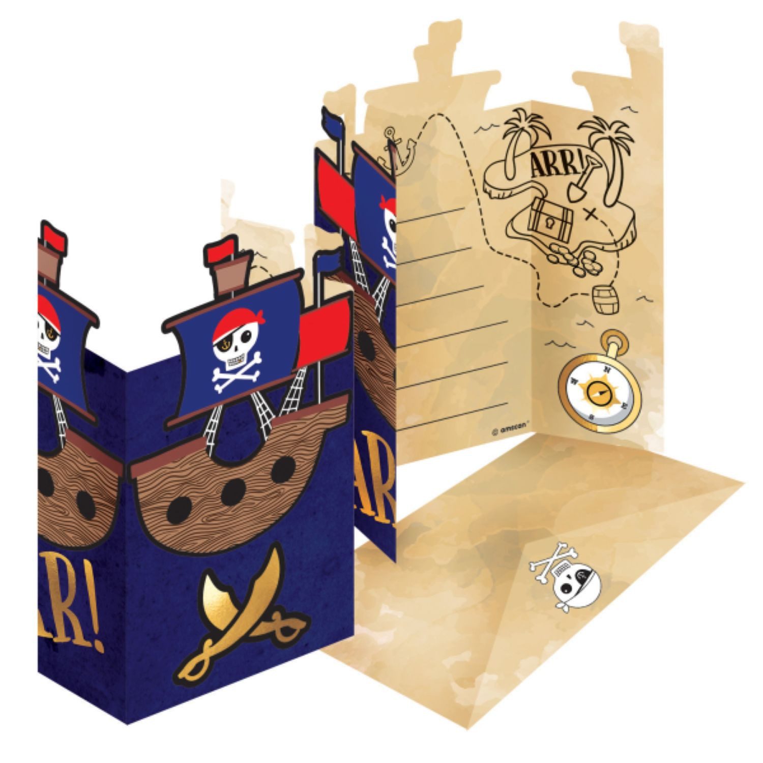 Riethmüller Hängedekoration 'Pirates Map', 8 Einladungskarten & Umschläge