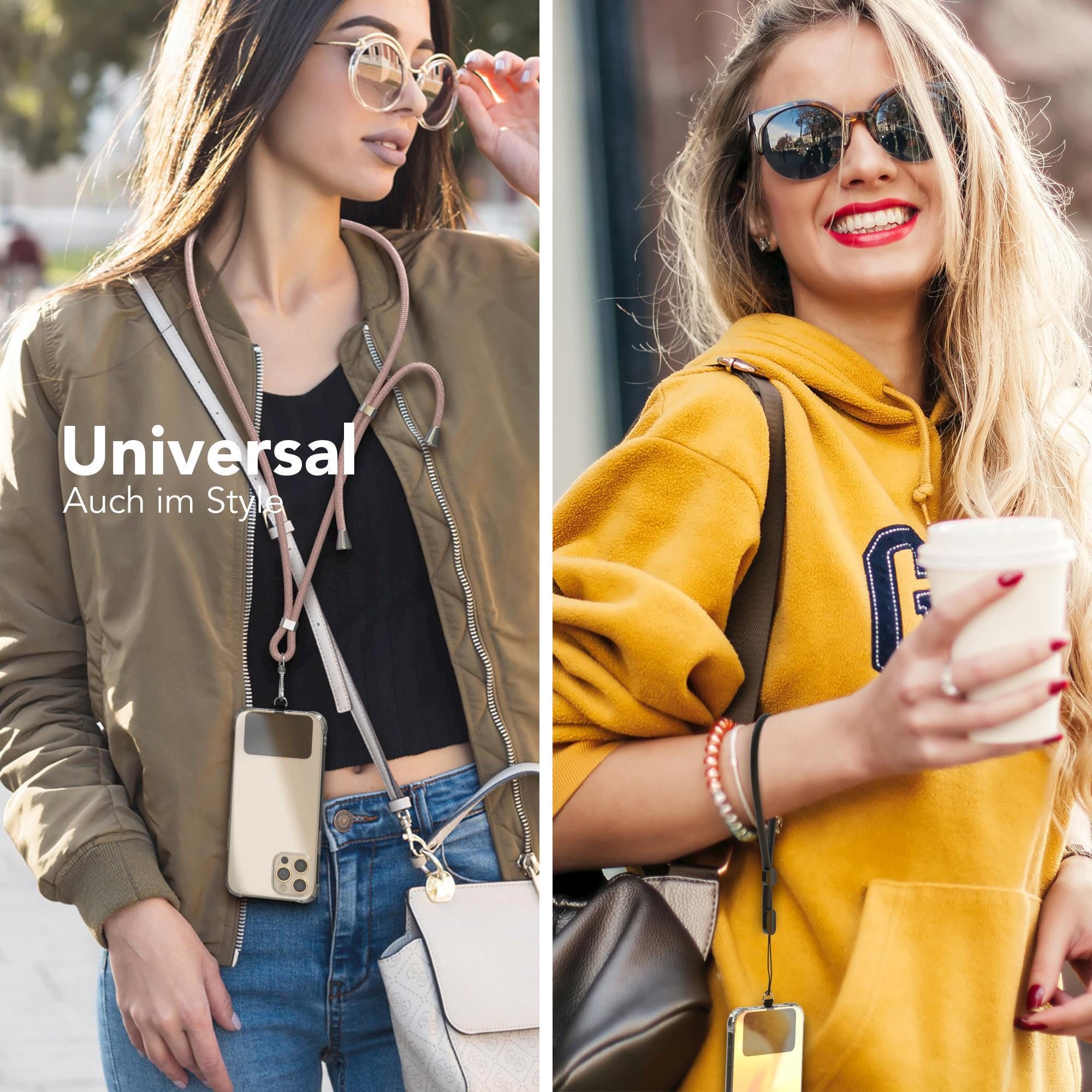 EAZY CASE Handykette Universal für jedes Smartphone zum Umhängen, Handy Kordel plus Handband Universal passend Schwarz Rosé Rosegold
