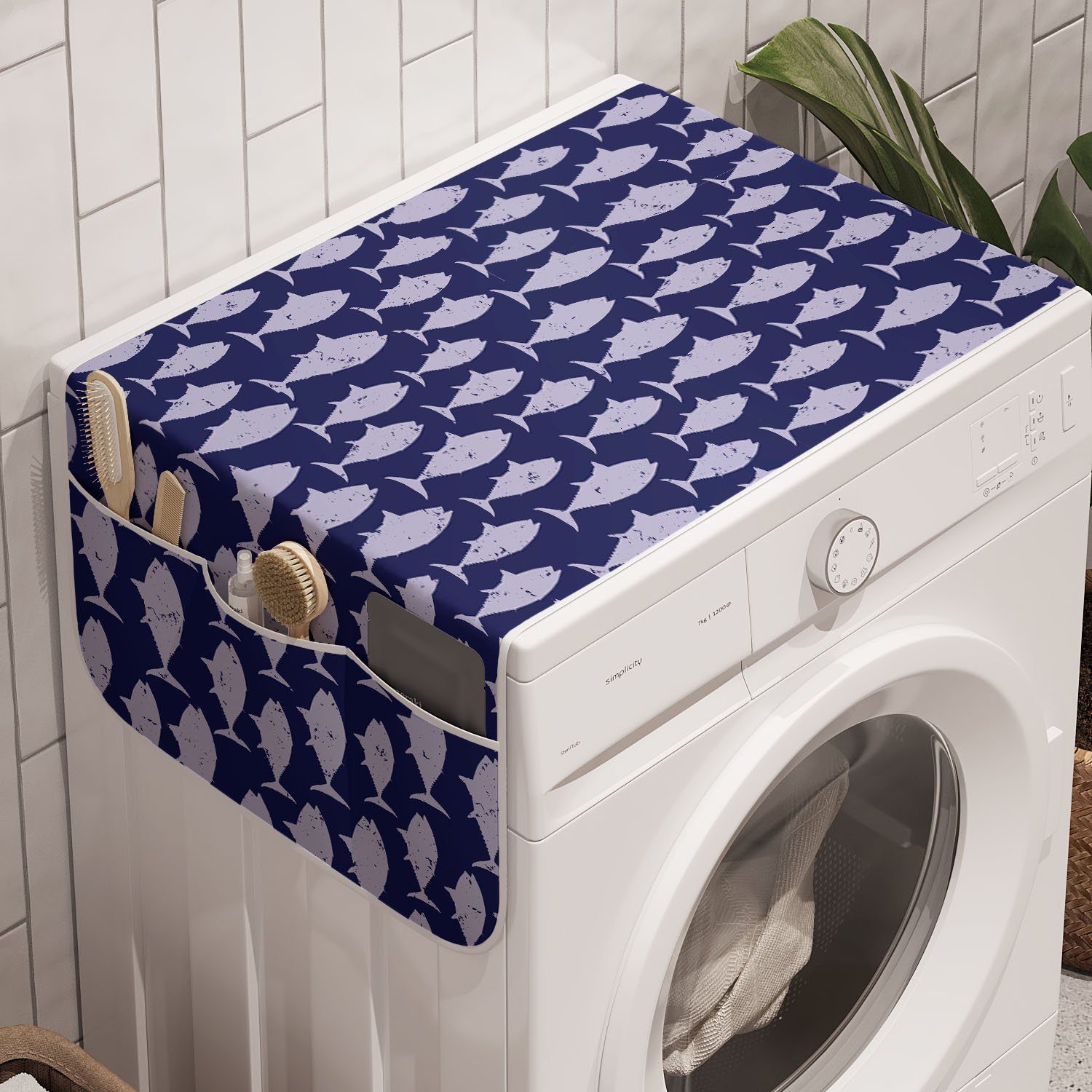 Abakuhaus Badorganizer Anti-Rutsch-Stoffabdeckung für Waschmaschine und Trockner, blau Wasser Monotone Fisch-Muster
